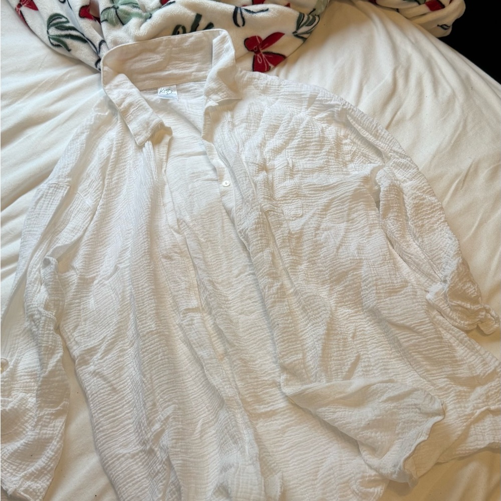 White cover up linen shirt